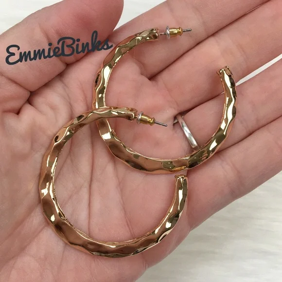 New Textured Golden Cuff Hoop Earrings - Revolve Hoops - Picture 10 of 13